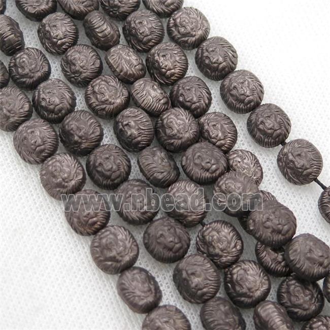 matte Hematite Lion Beads, chocolate electroplated