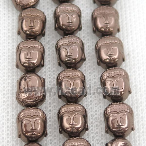 Hematite buddha beads, chocolate electroplated