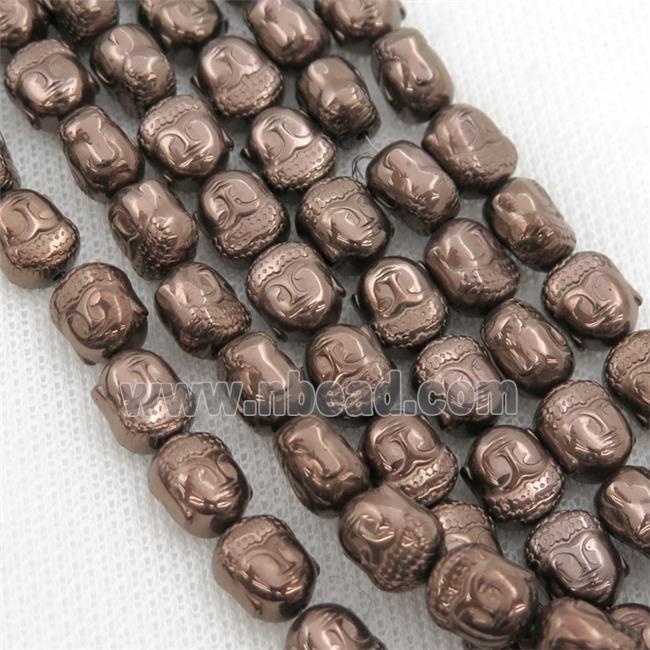 Hematite buddha beads, chocolate electroplated