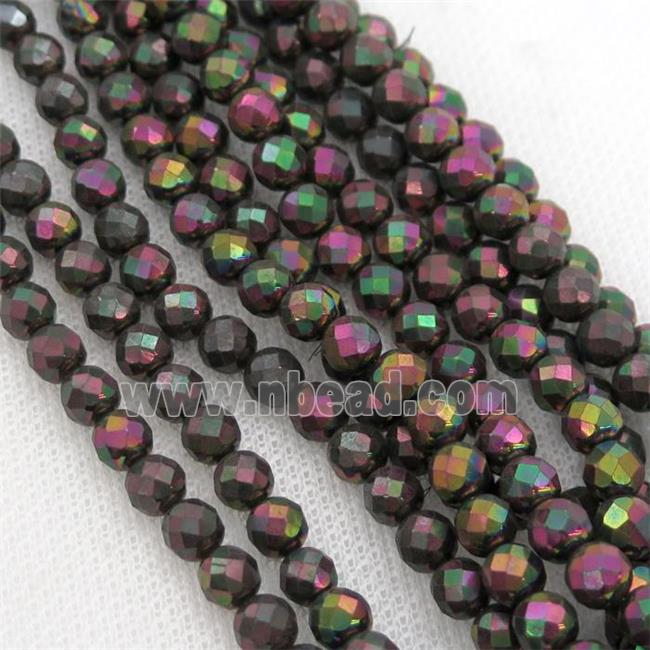 Hematite beads, faceted round, multicolor electroplated