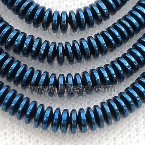 Hematite heishi beads, blue electroplated