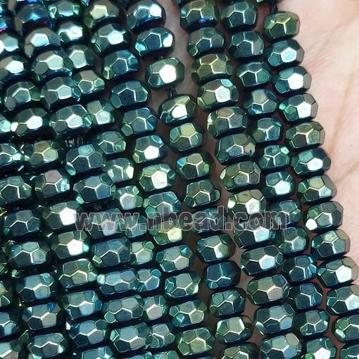 green Hematite Beads, faceted rondelle, electroplated
