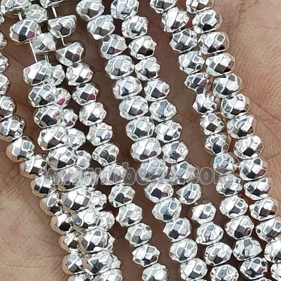 Hematite Beads Faceted Rondelle Shine Silver
