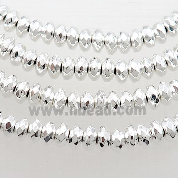 Hematite Beads Faceted Rondelle Shine Silver