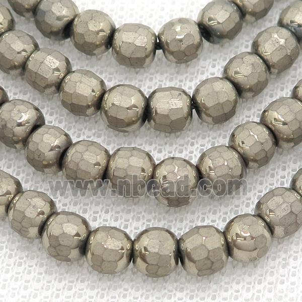Hematite Beads Faceted Round Pyrite Color
