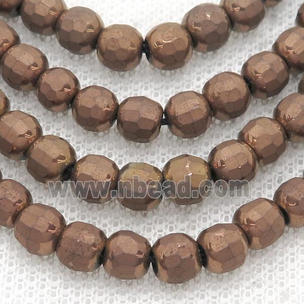 Hematite Beads Faceted Round Brown