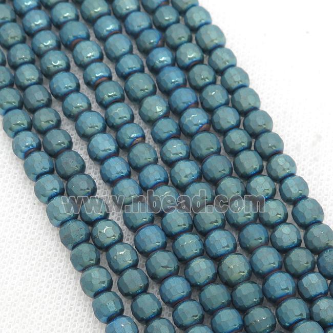Hematite Beads Faceted Round Peacock Green