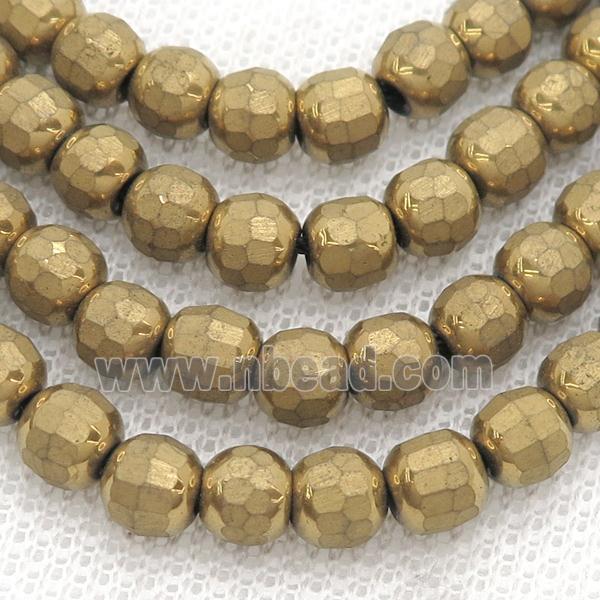 Gold Hematite Beads Faceted Round