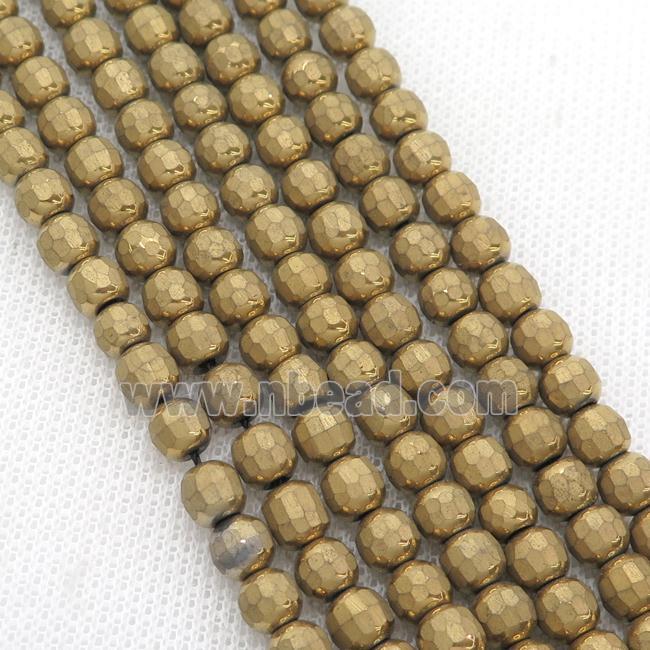 Gold Hematite Beads Faceted Round