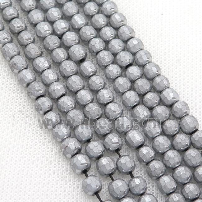 Hematite Beads Faceted Round Platinum Electroplated