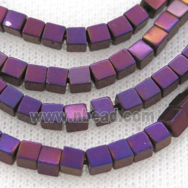 Hematite Cube Beads Purple Electroplated