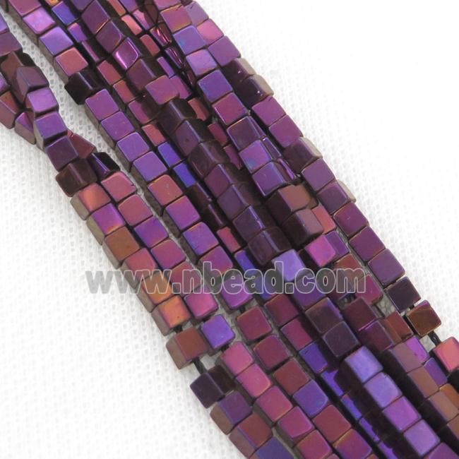 Hematite Cube Beads Purple Electroplated