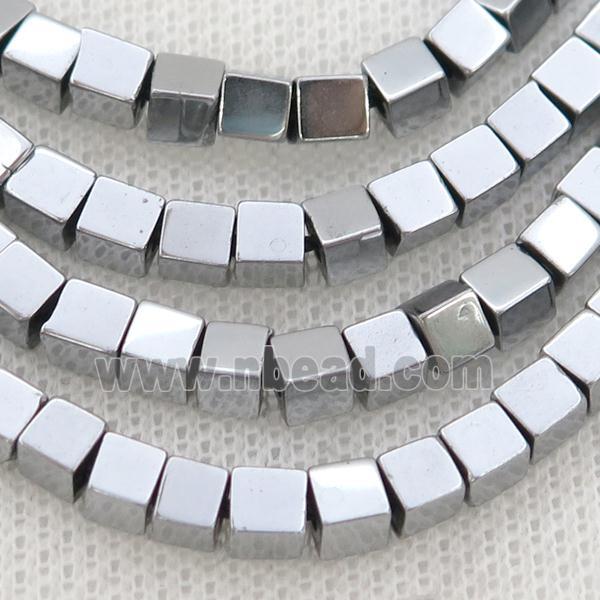 Hematite Cube Beads Platinum Electroplated