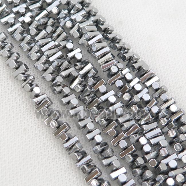 Hematite Beads Stick Platinum Electroplated