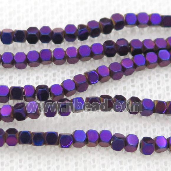 Purple Hematite Beads Faceted Cube Electroplated
