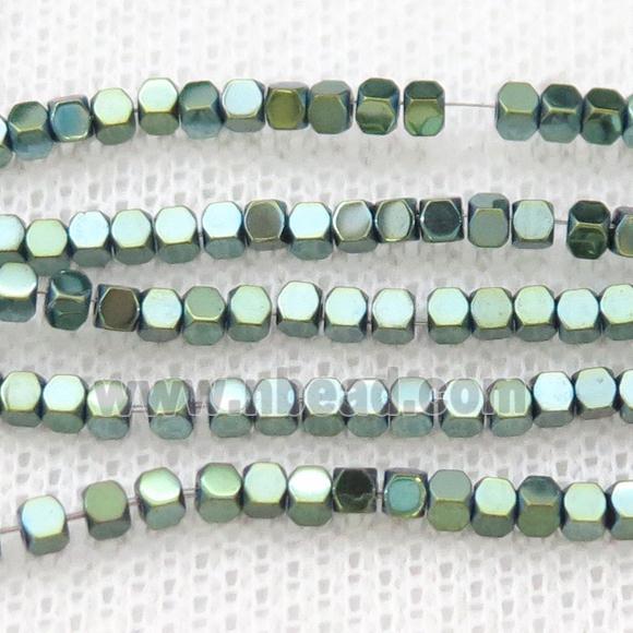 Green Hematite Beads Faceted Cube