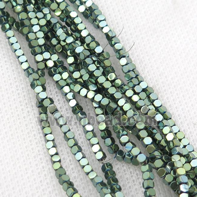 Green Hematite Beads Faceted Cube