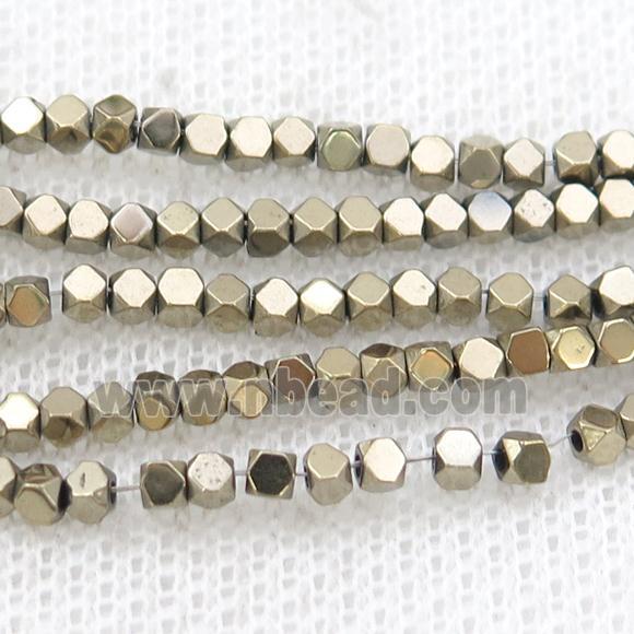 Lt.Gold Hematite Beads Faceted Cube