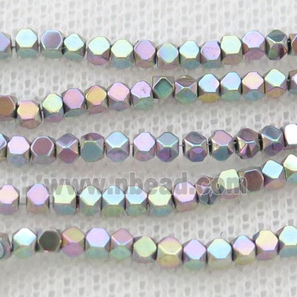Hematite Beads Faceted Cube Multicolor