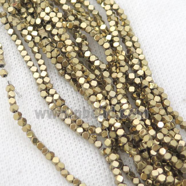 Gold Hematite Beads Faceted Cube Electroplated
