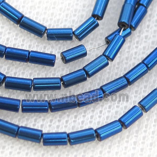 Blue Hematite Tube Beads Electroplated