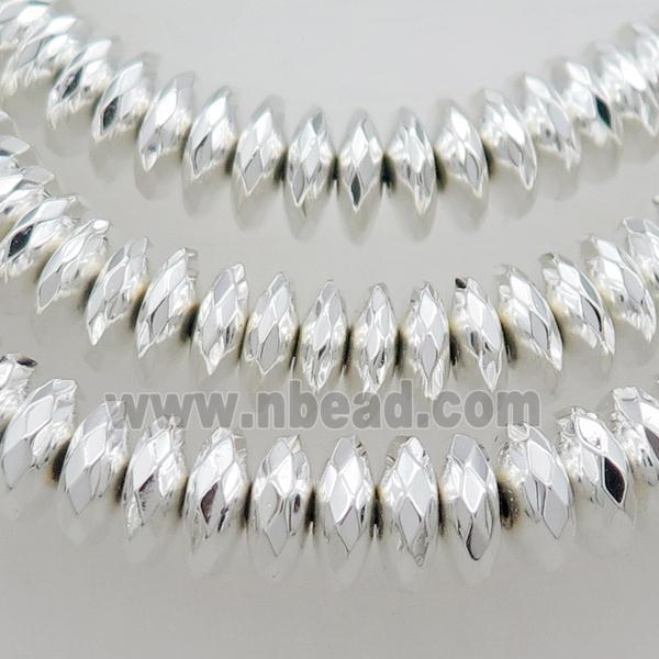 Hematite Beads Faceted Rondelle Shiny Silver
