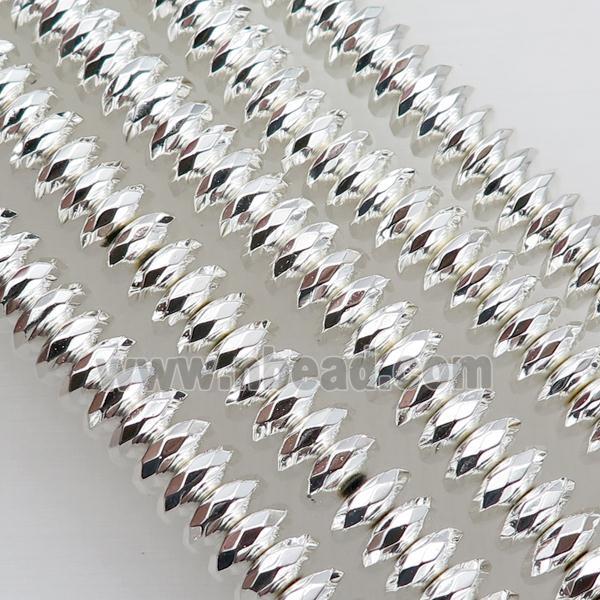 Hematite Beads Faceted Rondelle Shiny Silver