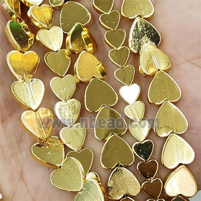 Hematite Heart Beads Shiny Gold