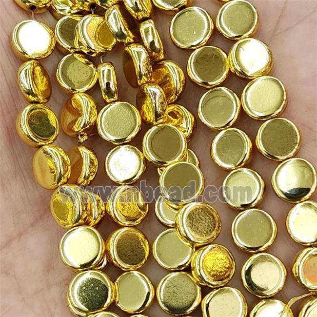 Hematite Beads Circle Shiny Gold