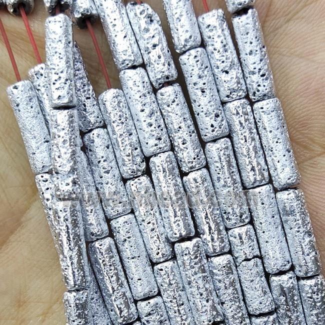Hematite Tube Beads Shiny Silver Electroplated