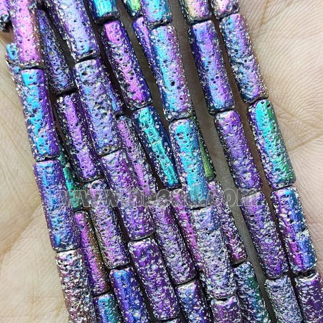 Hematite Tube Beads Rainbow Electroplated