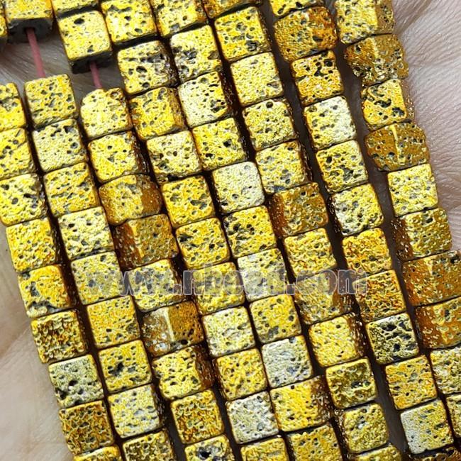 Hematite Cube Beads Golden Electroplated