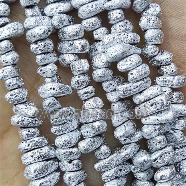 Hematite Beads Freeform Shiny Silver Electroplated
