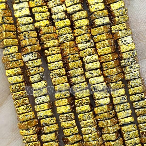 Hematite Beads Square Golden Electroplated
