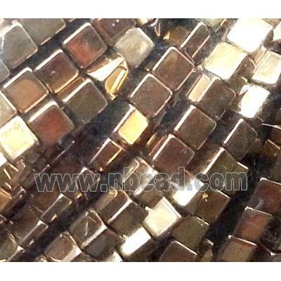 Hematite beads, no-Magnetic, cube, copper plated