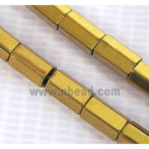 Hematite beads, faceted-tube, no-Magnetic, gold electroplated