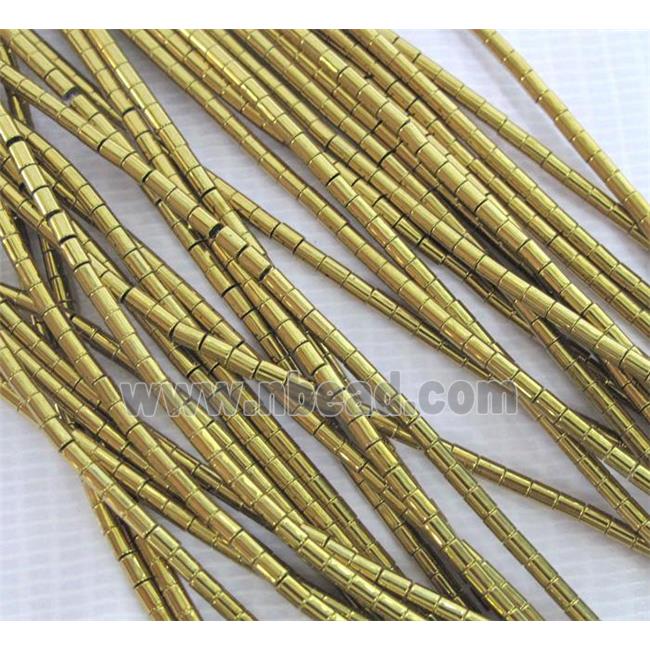 Hematite beads, no-Magnetic, gold electroplated, tube