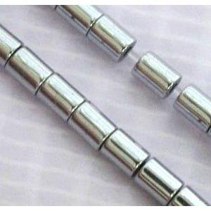 Hematite tube beads, no-Magnetic, silver electroplated