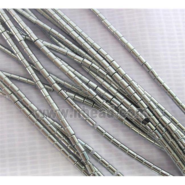 Hematite tube beads, no-Magnetic, silver electroplated