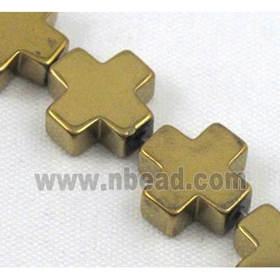 cross Hematite beads, no-Magnetic, gold plated
