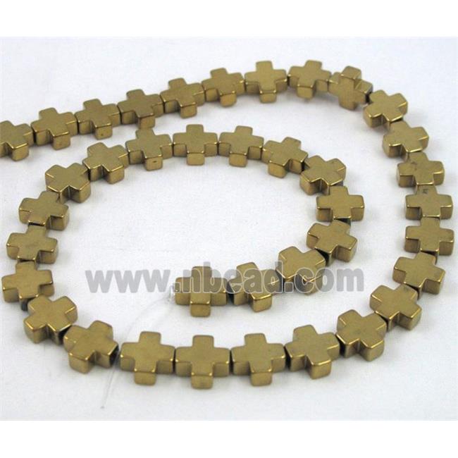 cross Hematite beads, no-Magnetic, gold plated