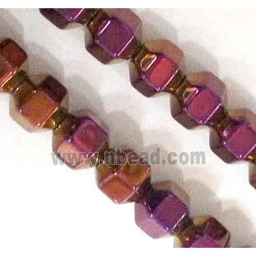 Hematite beads, no-Magnetic, faceted round, 18 face, red electroplated