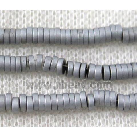 matte Hematite heishi beads, disc, no-Magnetic, silver electroplated