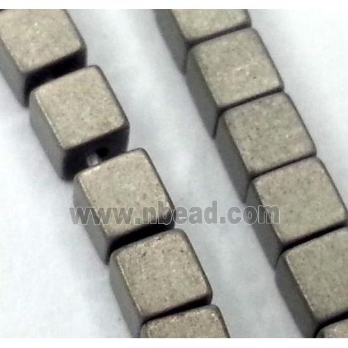 Hematite cube beads, no-Magnetic, matte, gray electroplated