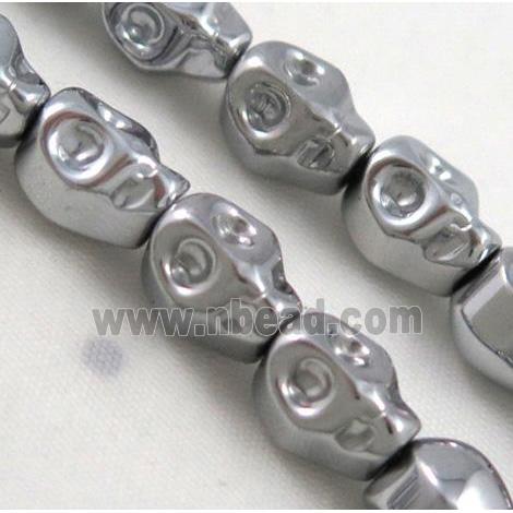 Hematite beads, no-magnetic, skull, silver plated