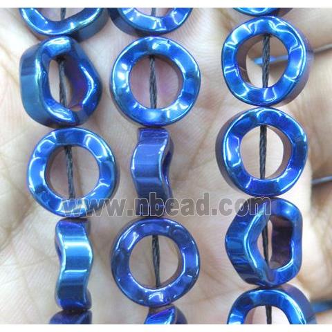 Hematite beads, ring, no-Magnetic, blue electroplated