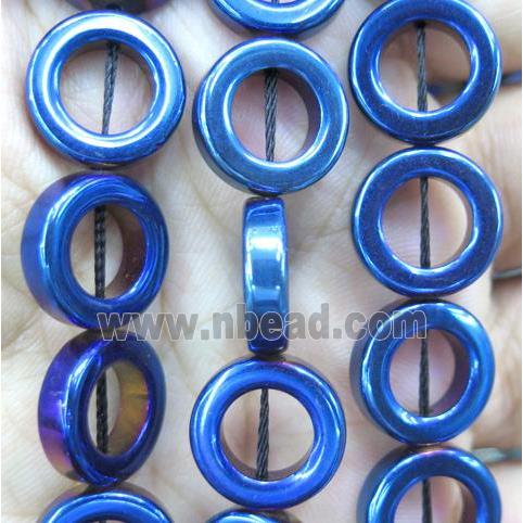 Hematite bead, ring, no-Magnetic, blue electroplated
