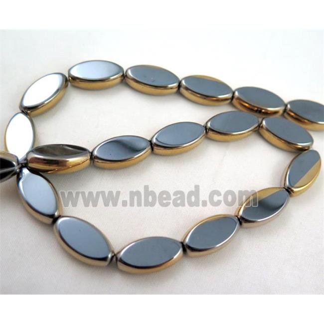 Hematite bead, oval, gold electroplated