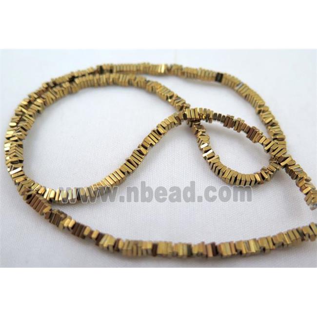 Hematite bead, rectangle, gold electroplated