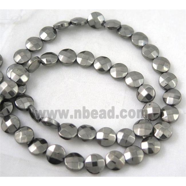 hematite bead, no-magnetic, faceted flat round